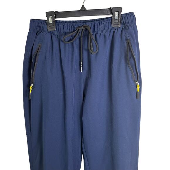 Mens Athletic Pants Size 30 Navy Blue Elastic Waist Pockets Dadpants Windbreaker - Picture 1 of 6